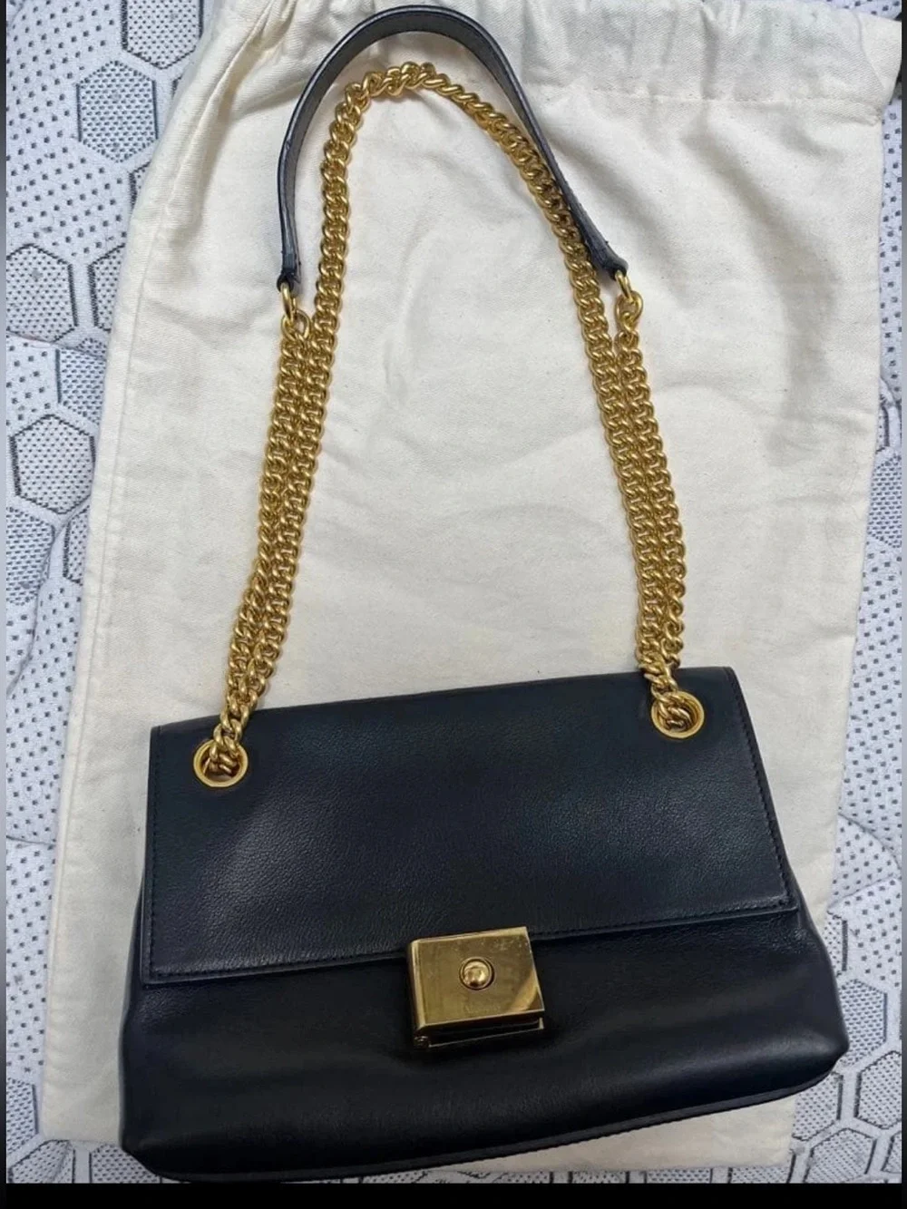 Mulberry Black Leather Satchel with Gold Chain and Turn-Lock